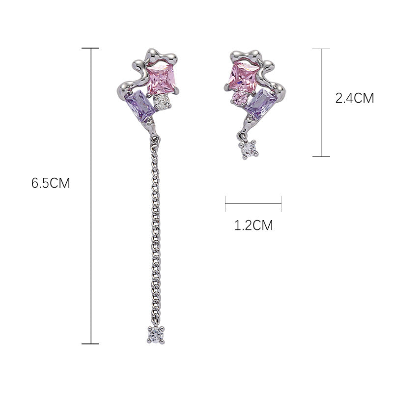 Pink & Purple Zircon Irregular Tassel Earrings