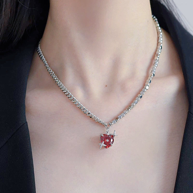 Heart Zircon Necklace, Red and Black Couple Necklace