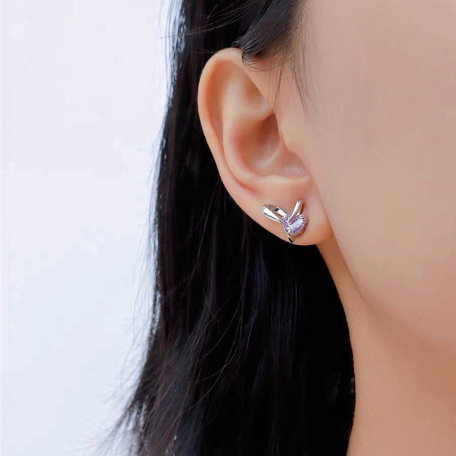 Purple Rabbit Ear Zircon Earrings