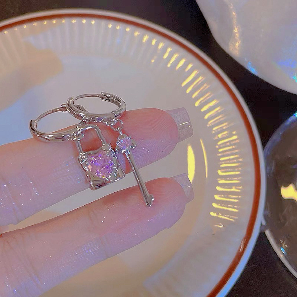 Pink Zircon Key Lock Stud Earrings