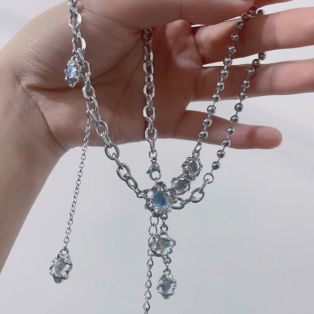 Zircon Splicing Tassel Necklace