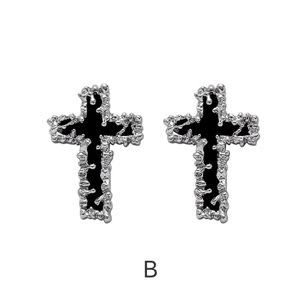 Metal Lava Cross Earring