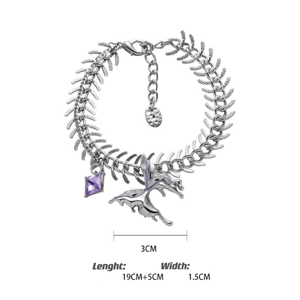 Purple Liquid Metal Butterfly Bracelet，Fishbone Butterfly Zircon Bracelet