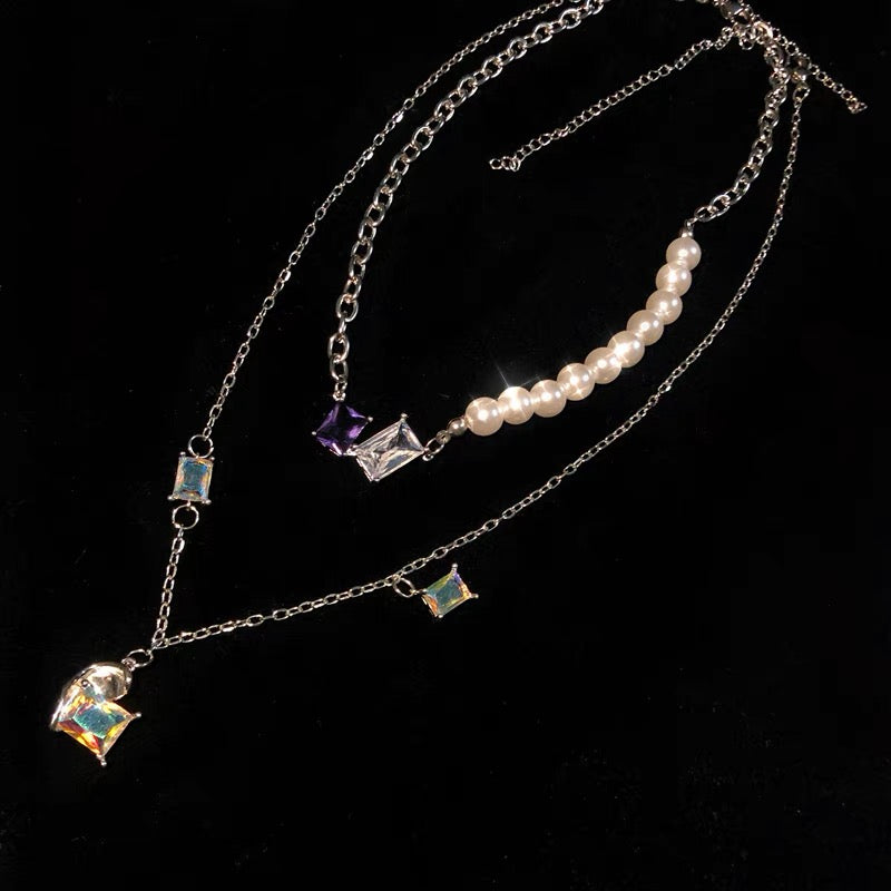 Colored Zircon & Pearl Splicing Zircon Necklace