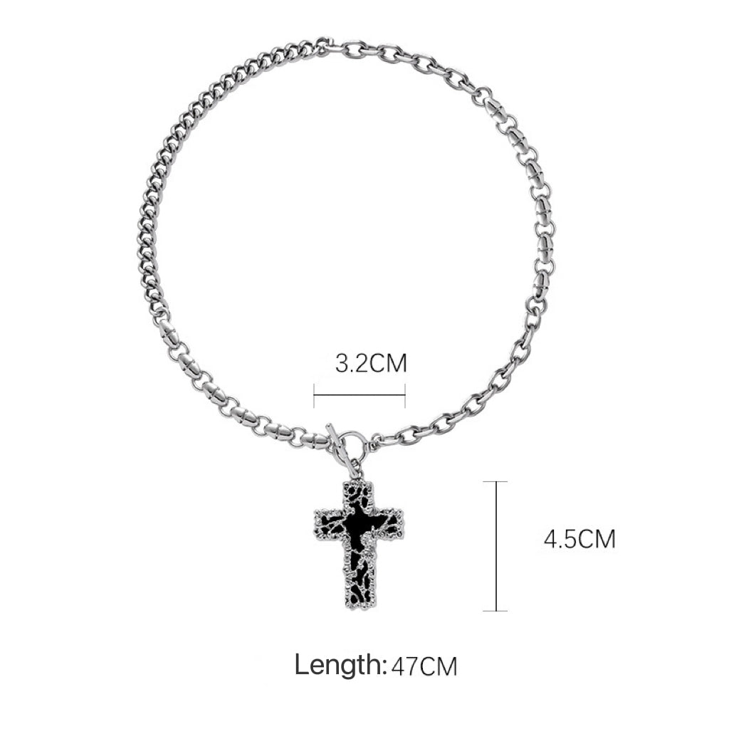 Cross Necklace, Metal Lava Clavicle Chain