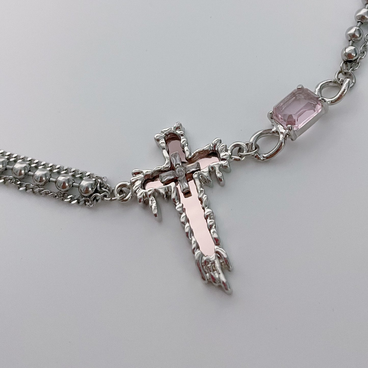 Pink Zircon Mirror Cross Necklace