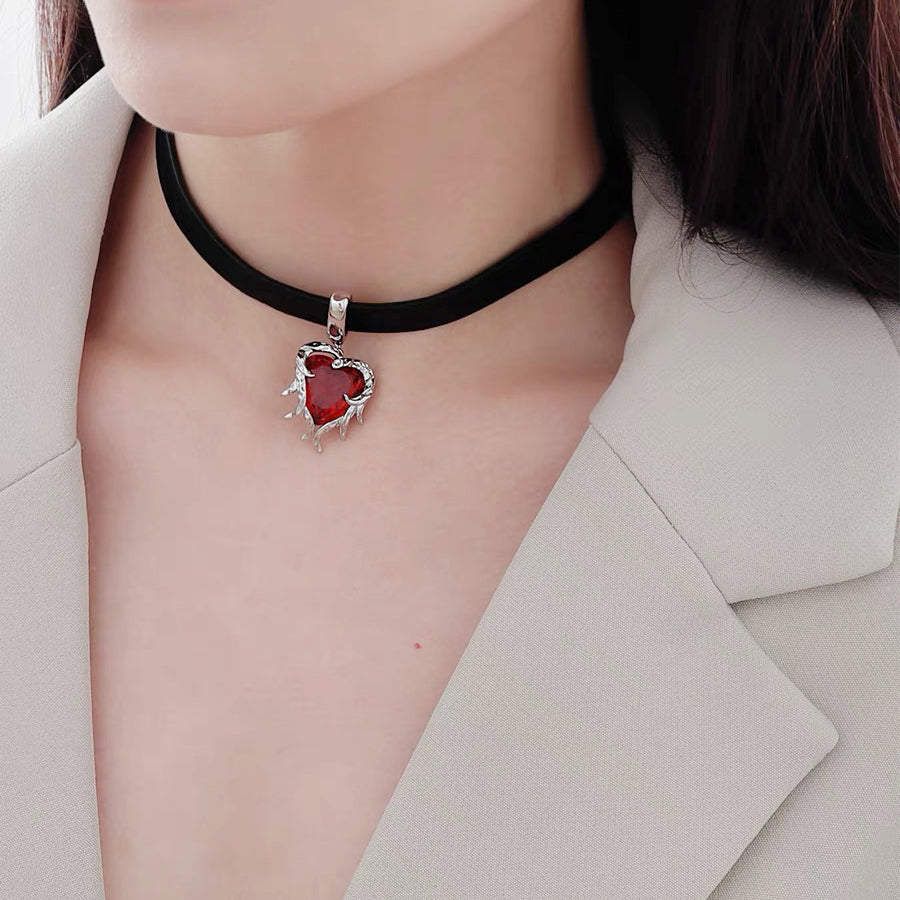 Ruby Leather Choker，Ruby Zircon Set