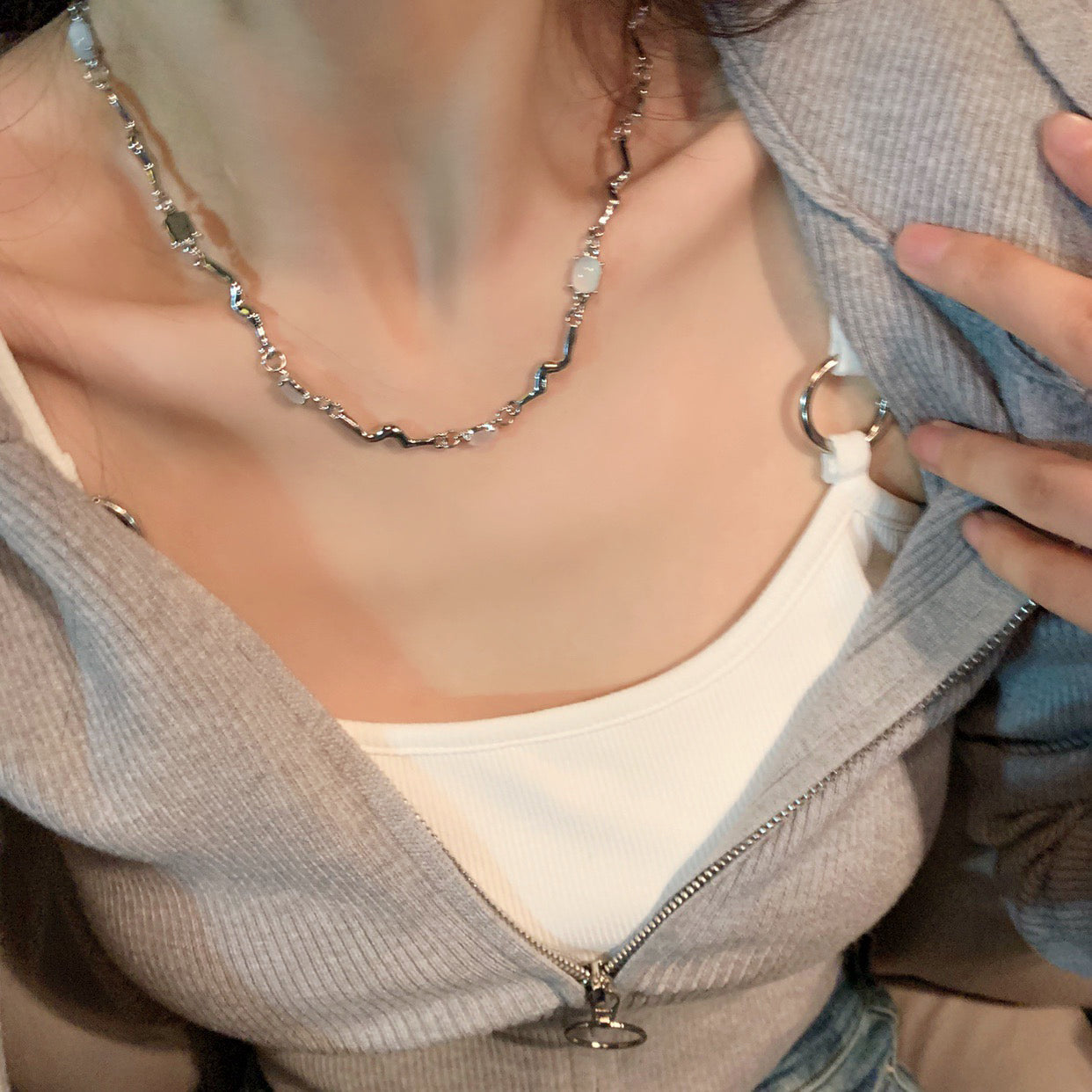 Moonstone Panel Necklace，Fashion Clavicle Chain