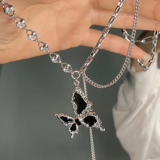 Metal Liquid Black Butterfly Necklace