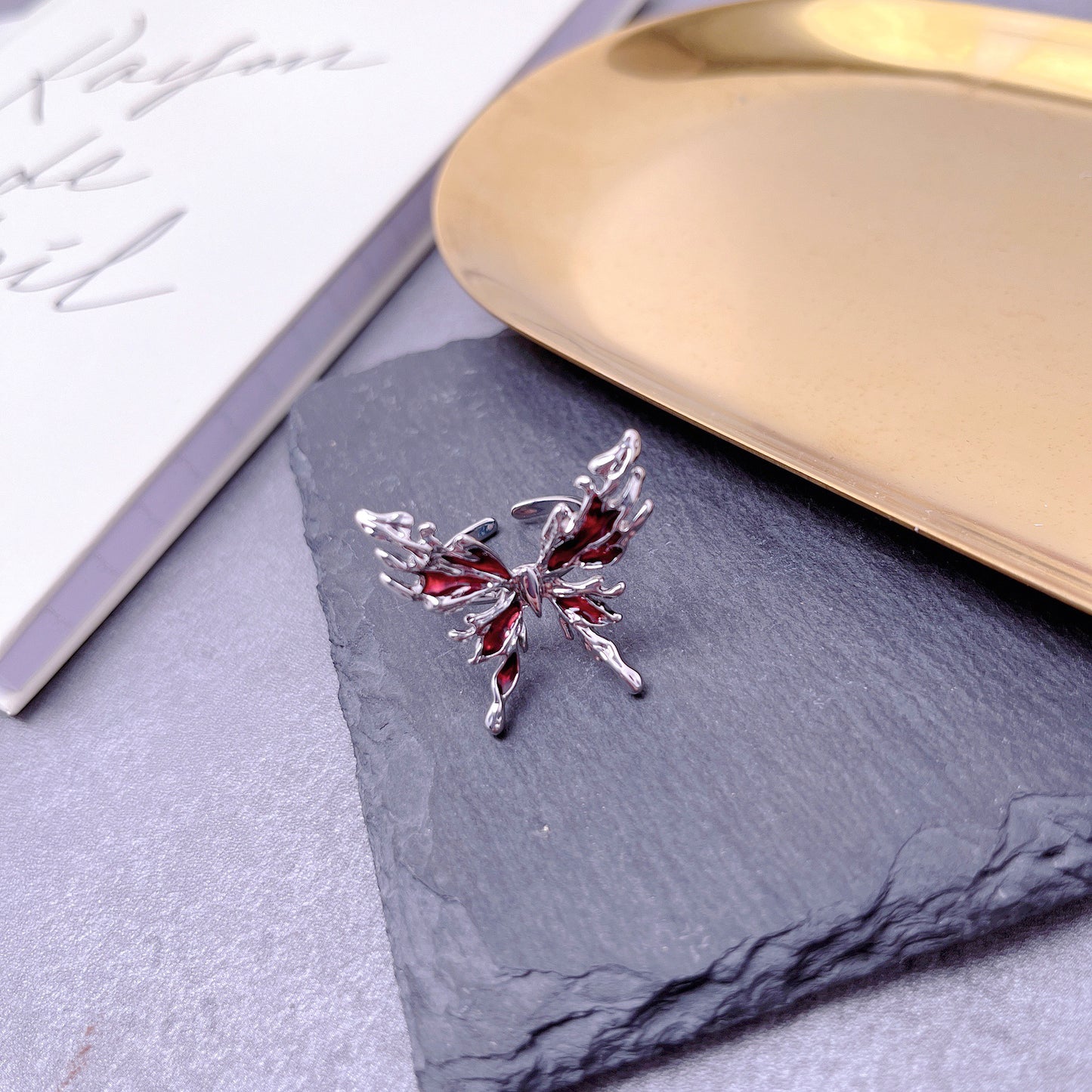 Metal Liquid Enamel Butterfly Ring