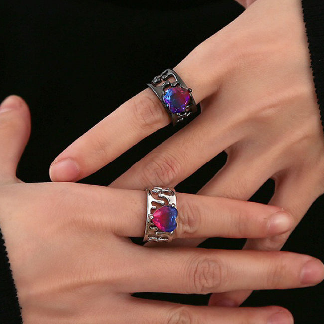 Cutout Lava Purple Gradient Heart Open Ring