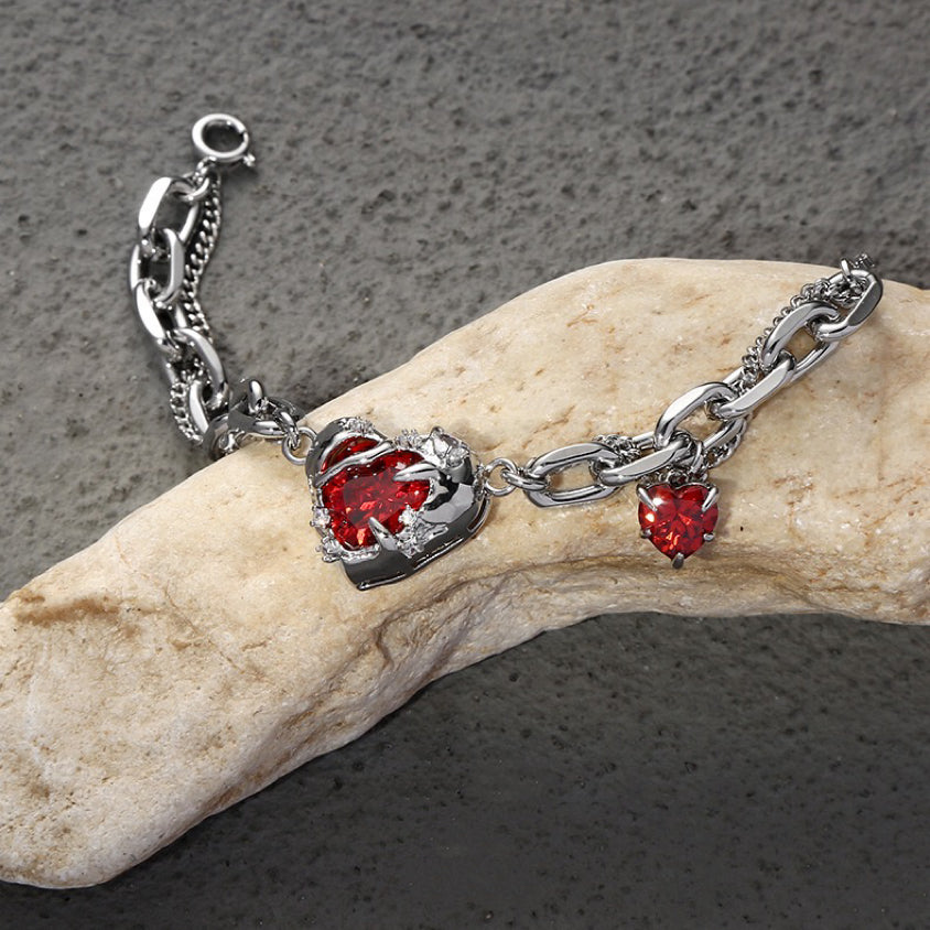 Heart Zircon Bracelet, Red and Black Couple Bracelet