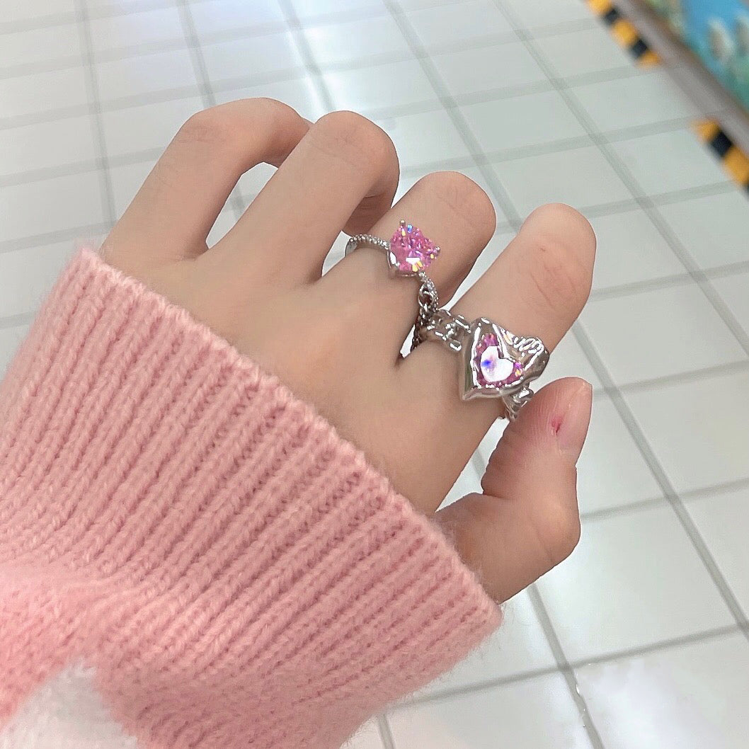 Pink Heart Ring Plated Womens Ring Zir-con Full Diamond Ring Rings for Teen  Girls Size 11 Anime Rings for Teen Girls Teen Rings for Girls Ages 11-14  Cute Heart Rings Set of