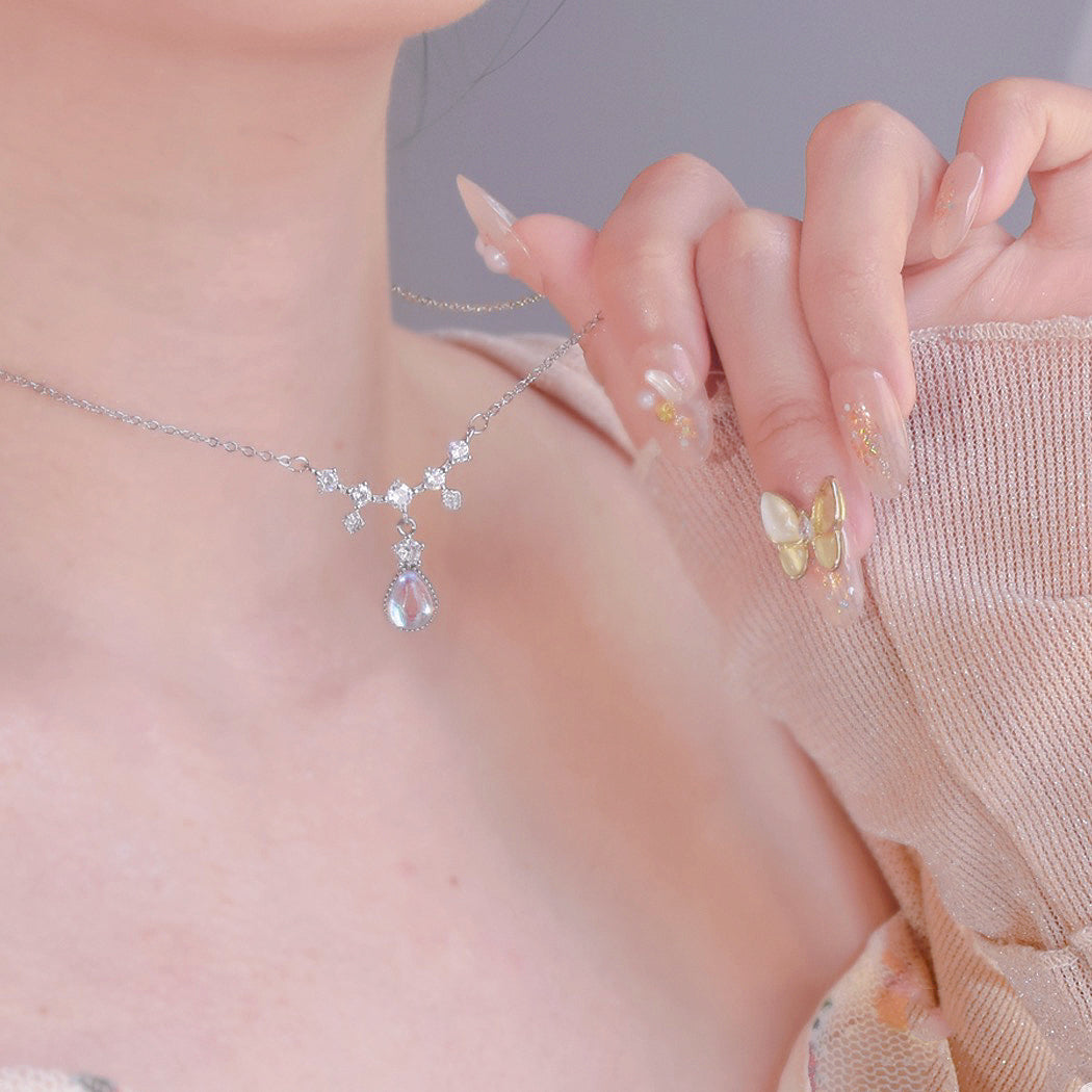 [Mermaid Tears]Moonstone Teardrop Zircon Necklace