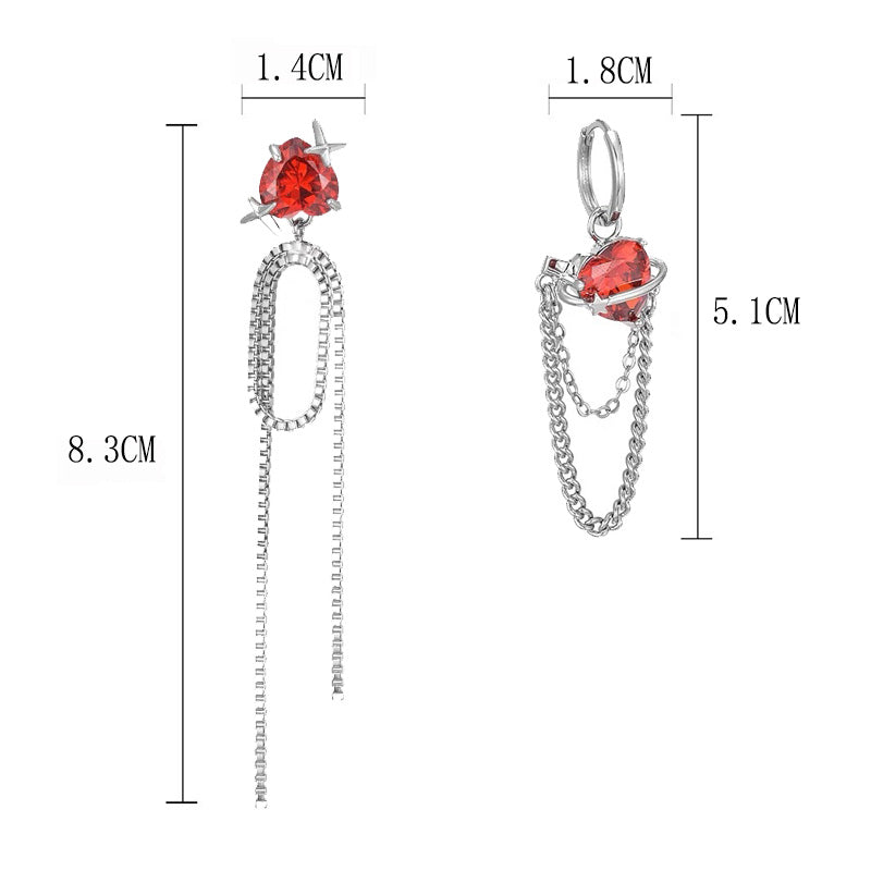 Red Heart Zircon Irregular Tassel Earrings